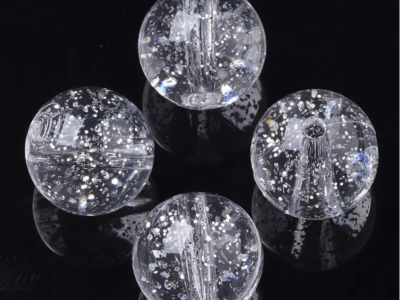 La Petite Epicerie acrylkralen rond transparant zilverglitter 50 st