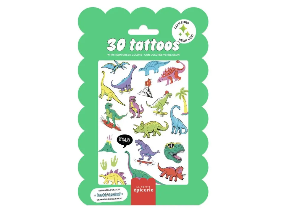 La Petite Epicerie Dino Crush plaktattoos groen 30 stuks