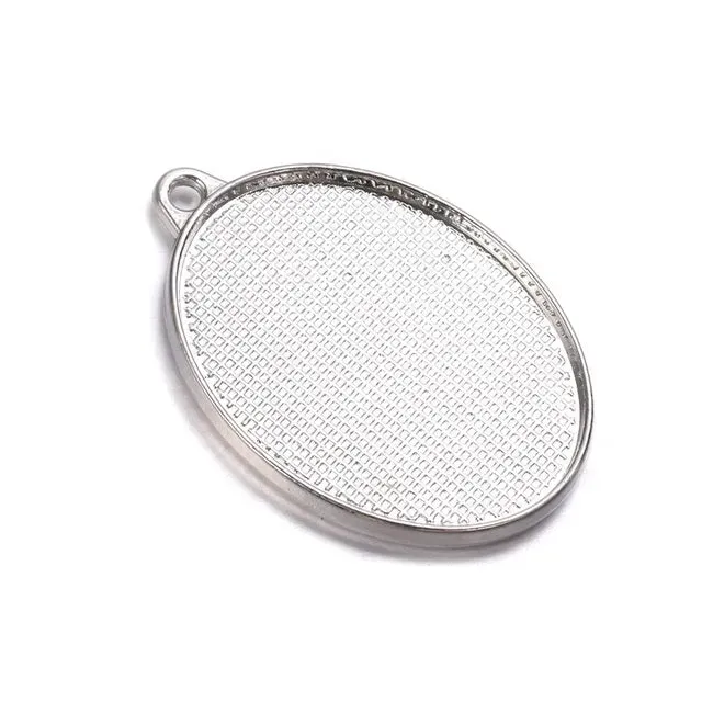 Bijounique Dubbelzijdige Hanger Ovaal hanger rhodium per stuk