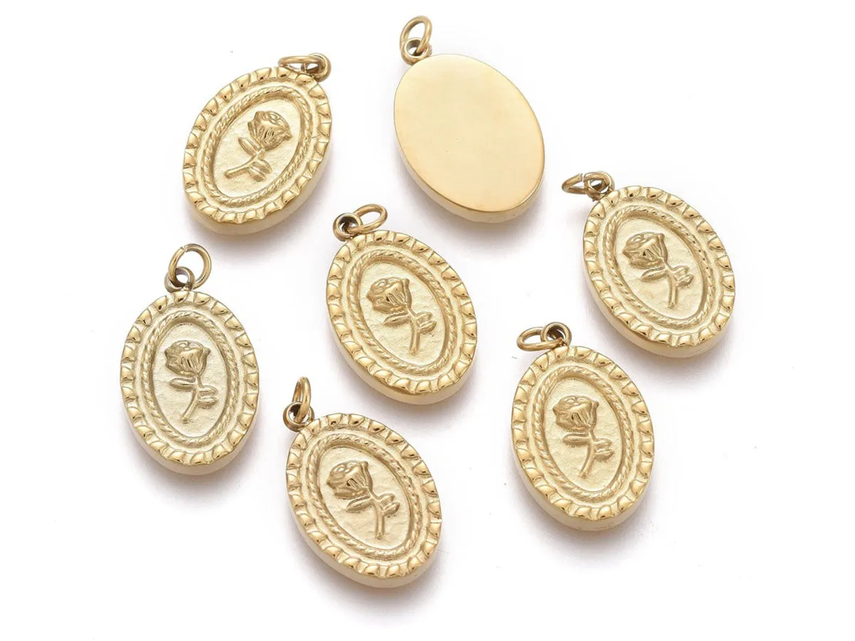 La Petite Epicerie ovaal bedel roos RVS goud 13 mm