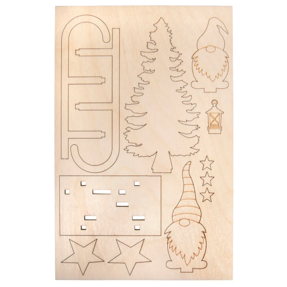 Rayher Gnomes op de slee bouwplaat hout 11,5 cm naturel