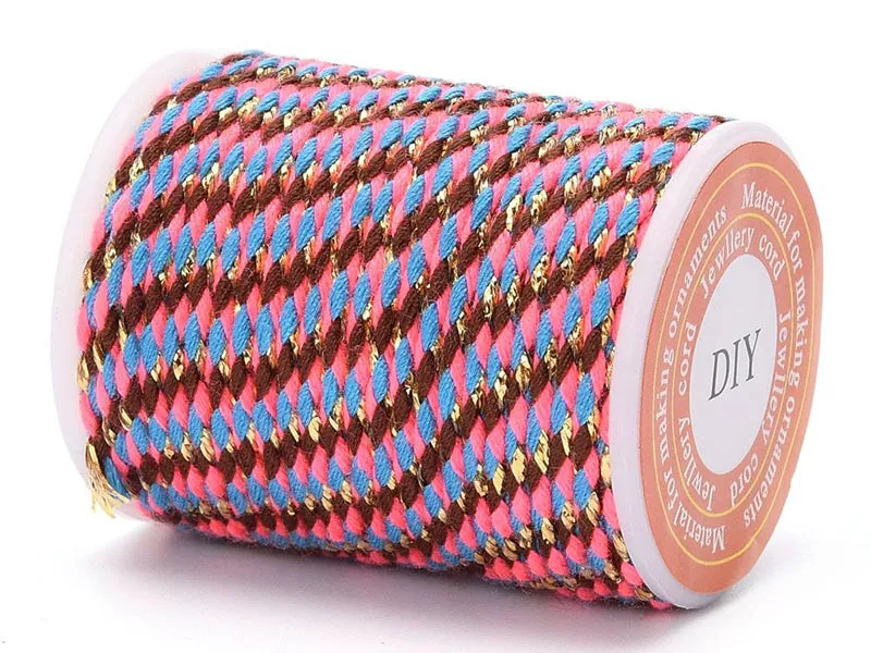 La Petite Epicerie katoenen koord 4 m bruin-roze-blauw-goud