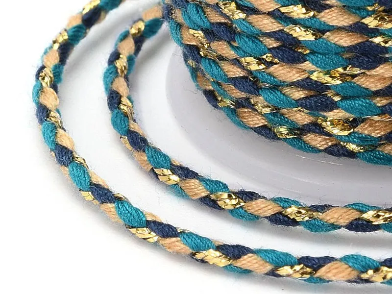 La Petite Epicerie gevlochten katoenen koord 4 m zwart blauw beige goud
