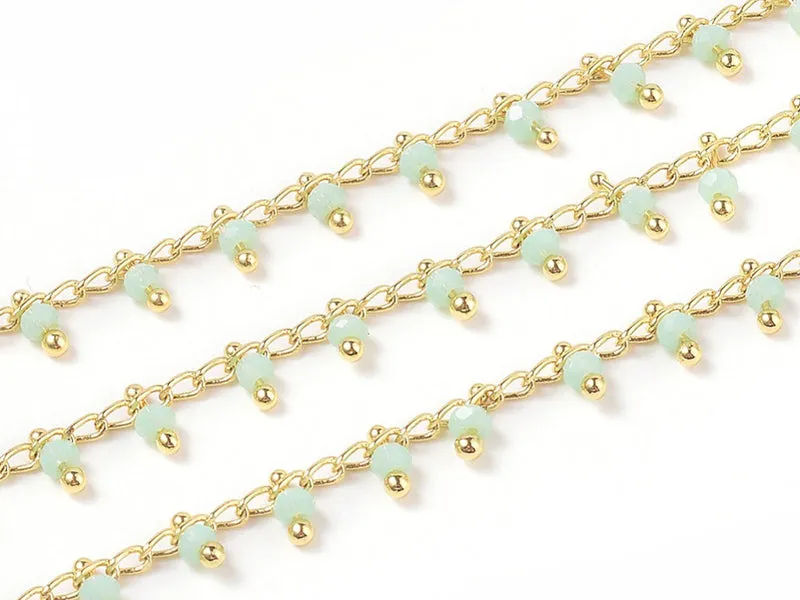 La Petite Epicerie Facetkralen schakelketting mintgroen-goud 20 cm
