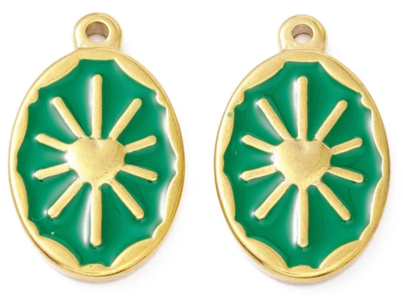 La Petite Epicerie zon hanger groen emaille ovaal 23x14 mm per stuk