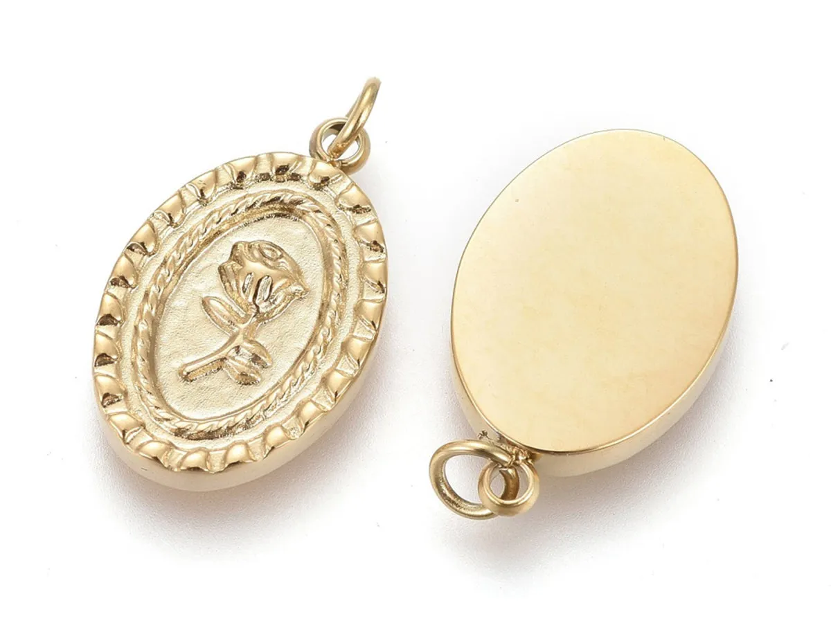La Petite Epicerie ovaal bedel roos RVS goud 13 mm
