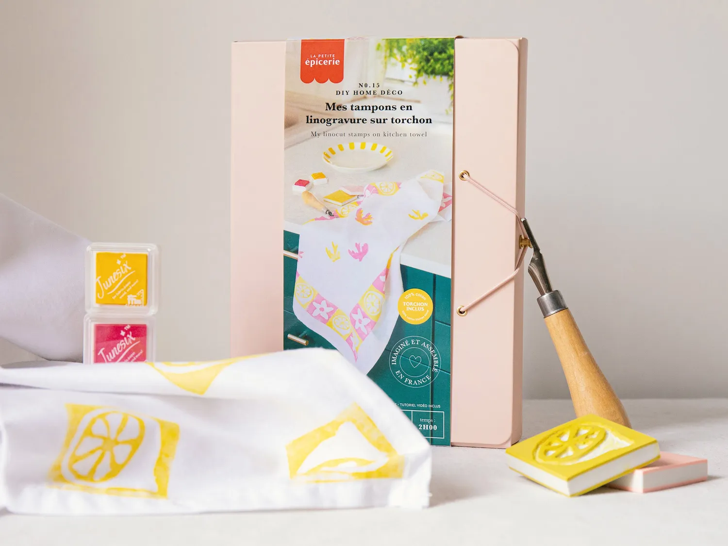 La Petite Epicerie linogravure kit stempels theedoek DIY