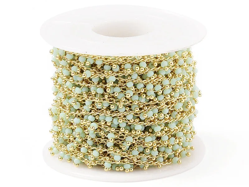 La Petite Epicerie Facetkralen schakelketting mintgroen-goud 20 cm