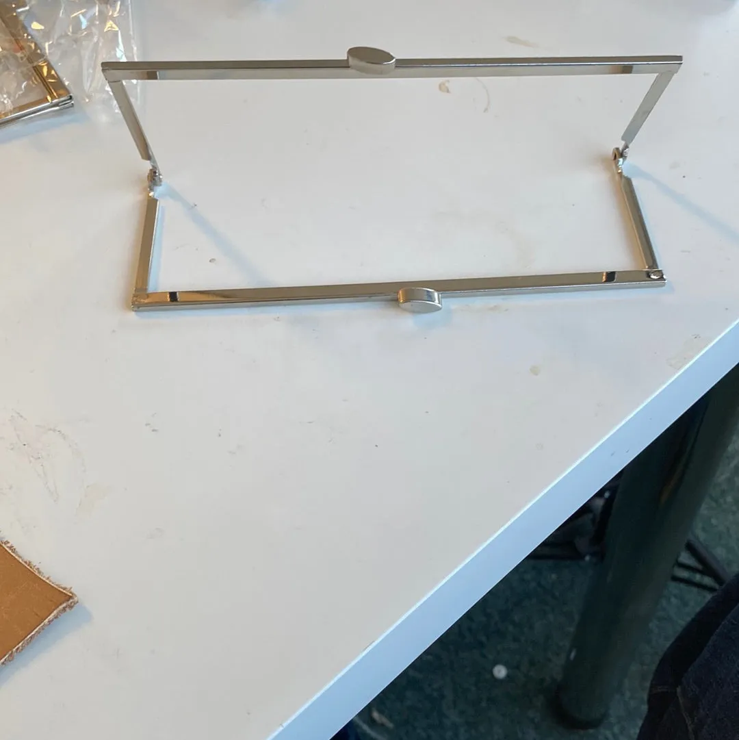 Leather House Square Beugel tas 18cm nikkel zilver