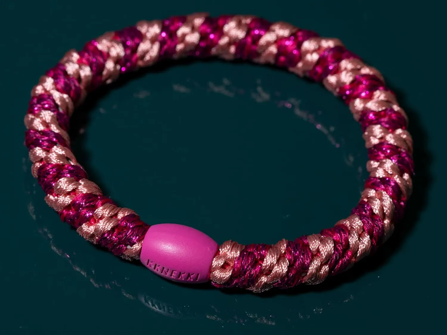 Kknekki gestreept haarelastiek classic oudroze glitter