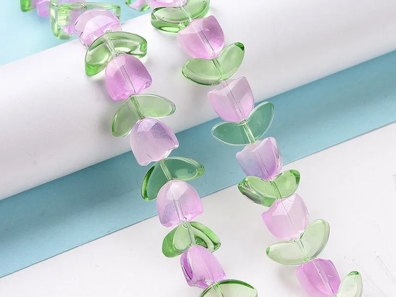 La Petite Epicerie tulp glaskralen roze 15 mm 14 stuks