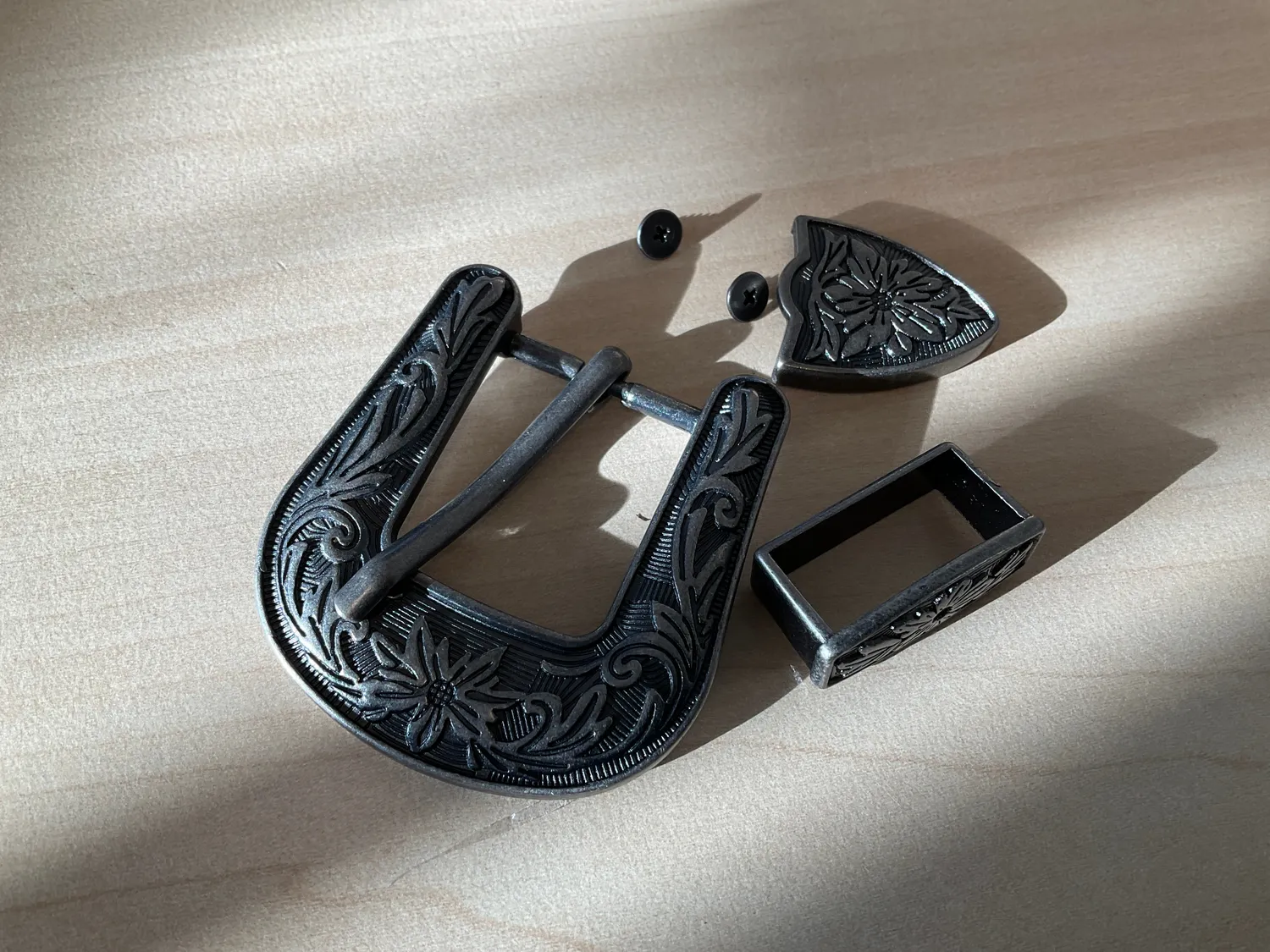 Leather House Vintage Riemgesp Set Oud Zilver gegraveerd