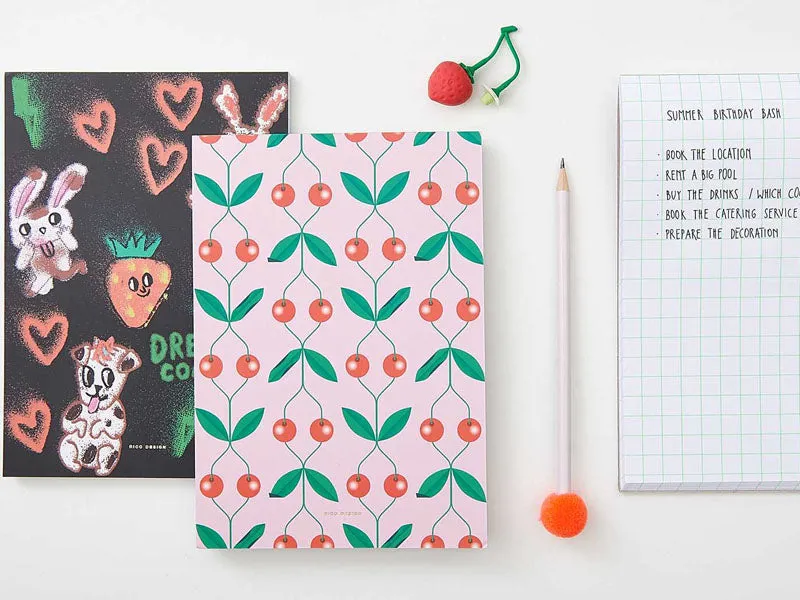 Rico Design Kersen notitieboek roze 21x15 geruit