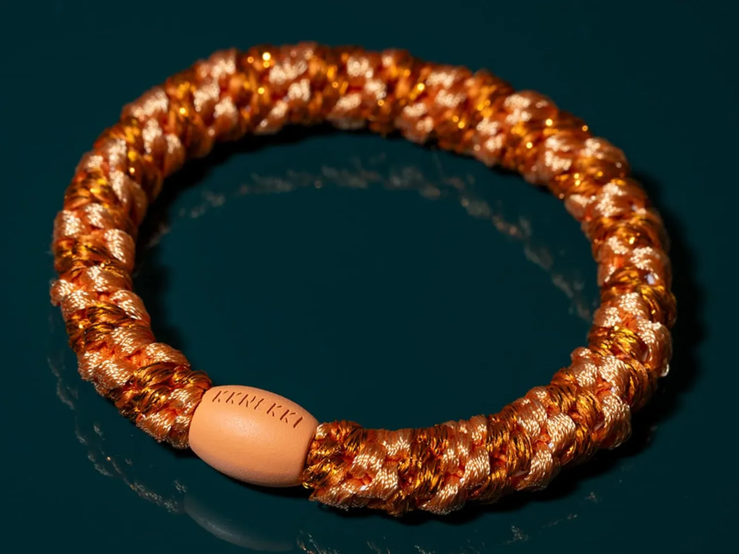 Kknekki Classic haarelastiek oranje gestreept pailletten