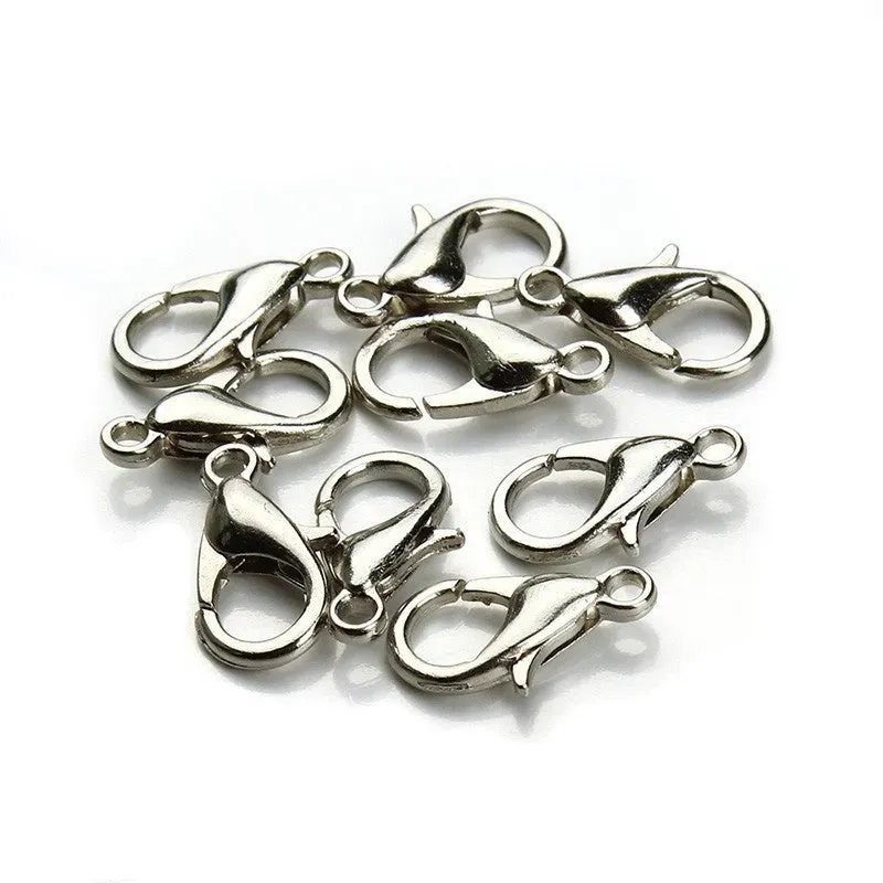 Bijounique Lobster slotjes rhodium 5 stuks 14 mm