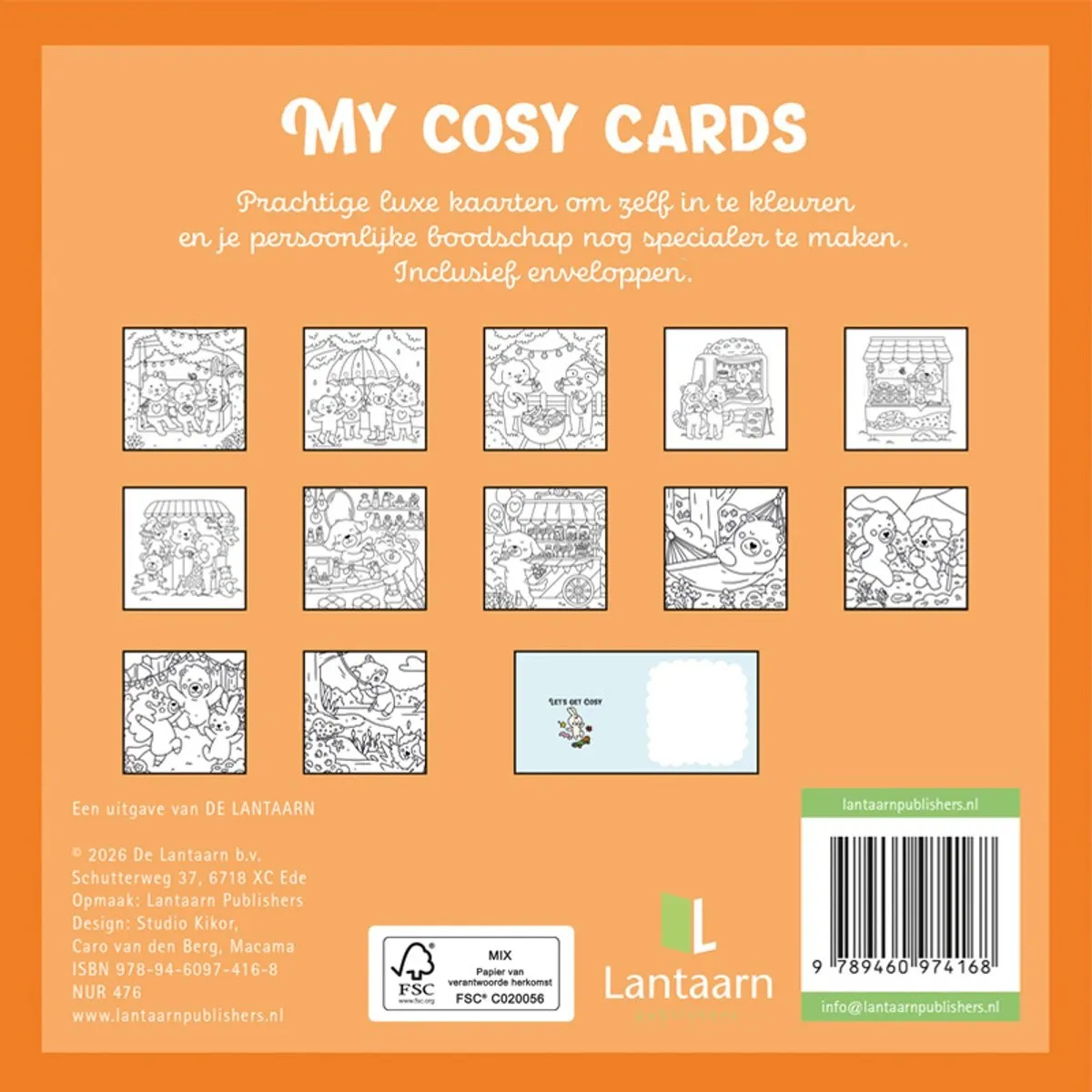 My Cosy Cards Happy Cosy wenskaarten inkleuren 12 stuks