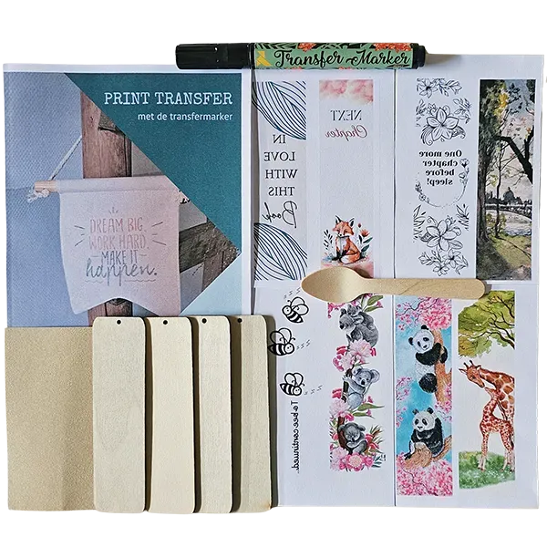 Astrid Brouwers DIY pakket boekenleggers hout transfer
