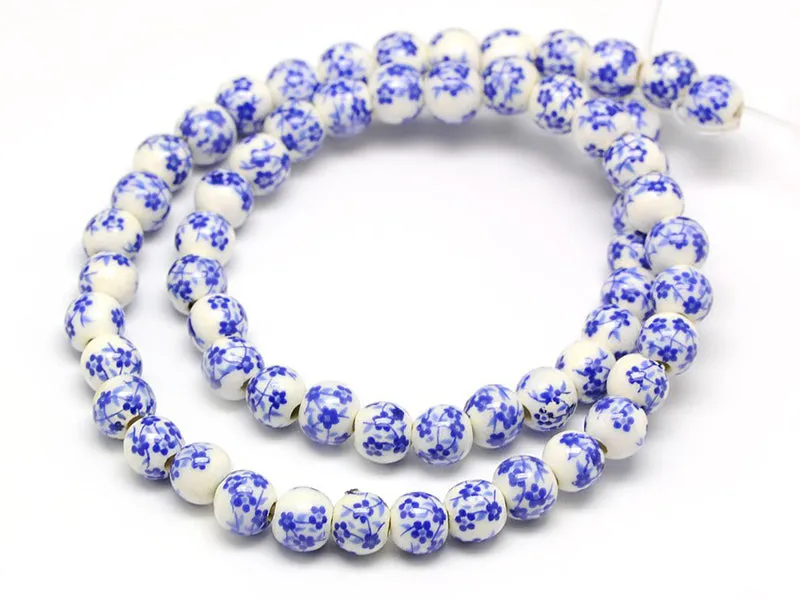 La Petite Epicerie porseleinen kralen blauwe bloemen 6 mm 10 stuks
